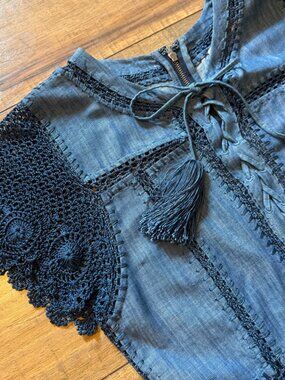Alice + Olivia Tona Crochet Patchwork Chambray Lace-Up Dress 2